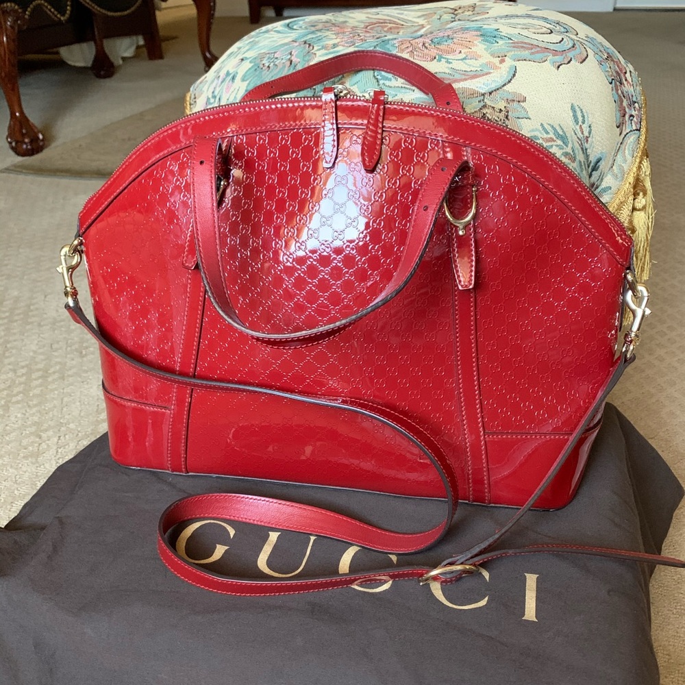 Authentic GUCCI Dome Red Guccissima Patnet Leather